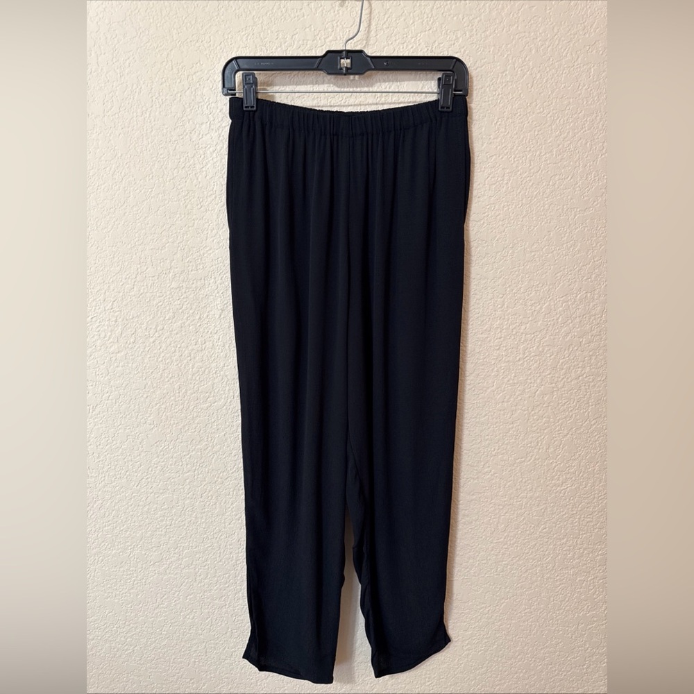 Flax Women’s Pants Sz Small Black Lightweight Elastic Waist Loose Fit Rayon Crop